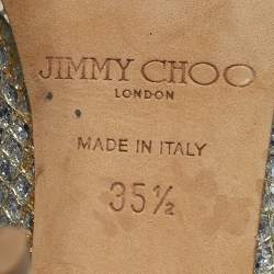 Pre Owned Jimmy Choo Luna Size 35.5 Silver Fabric and Glitter Peep Toe Pumps