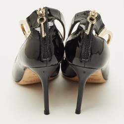 Pre Owned حذاء كعب عالي جيمي تشو ديفوت جلد أسود لامع مع أصفاد كاحل مقدمة مدببة مقاس 35.5