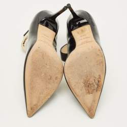 Pre Owned حذاء كعب عالي جيمي تشو ديفوت جلد أسود لامع مع أصفاد كاحل مقدمة مدببة مقاس 35.5