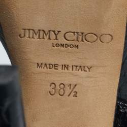 Pre Owned Jimmy Choo Size 38.5 Black Croc Embossed Leather Crisscross Ankle Strap Sandals