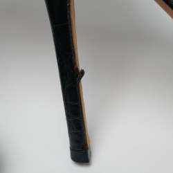 Pre Owned Jimmy Choo Size 38.5 Black Croc Embossed Leather Crisscross Ankle Strap Sandals