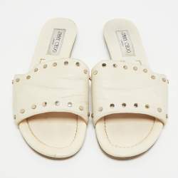 Pre Owned صندل جيمي تشو ناندا جلد كريمي مزين بالحجم 39