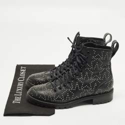 Pre Owned حذاء بوت عسكري جلد أسود جيمي تشو كورا مقاس 41