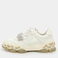 Pre Owned Jimmy Choo Diamond Crystal Embellished Size 37 White Leather Low Top Sneakers