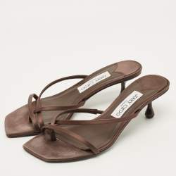 Pre Owned Jimmy Choo Maelie Size 37 Dark Brown Satin Slide Sandals