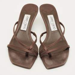 Pre Owned Jimmy Choo Maelie Size 37 Dark Brown Satin Slide Sandals