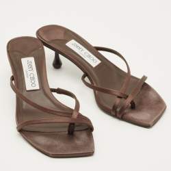 Pre Owned Jimmy Choo Maelie Size 37 Dark Brown Satin Slide Sandals