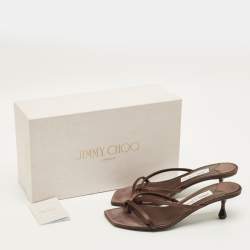 Pre Owned Jimmy Choo Maelie Size 37 Dark Brown Satin Slide Sandals