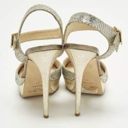 Pre Owned Jimmy Choo Linda Size 41 Silver/Gold Glitter Platform Sandals