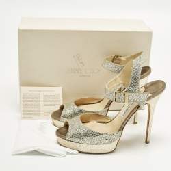 Pre Owned Jimmy Choo Linda Size 41 Silver/Gold Glitter Platform Sandals