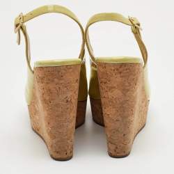 Pre Owned صندل جيمي تشو بريز كورك بمقاس 39 جلد مصبوغ أصفر بكعب وتد مفتوح من الخلف للارتداء