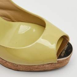 Pre Owned صندل جيمي تشو بريز كورك بمقاس 39 جلد مصبوغ أصفر بكعب وتد مفتوح من الخلف للارتداء