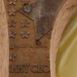 Pre Owned صندل جيمي تشو بريز كورك بمقاس 39 جلد مصبوغ أصفر بكعب وتد مفتوح من الخلف للارتداء