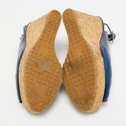 Pre Owned Jimmy Choo Prova Size 36.5 Metallic Blue Leather Wedge Sandals