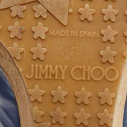 Pre Owned Jimmy Choo Prova Size 36.5 Metallic Blue Leather Wedge Sandals