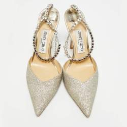 Pre Owned حذاء كعب عالي جيمي تشو سايدا حرير بيج مزين بالكريستال حزام الكاحل مقاس 39