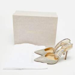 Pre Owned حذاء كعب عالي جيمي تشو سايدا حرير بيج مزين بالكريستال حزام الكاحل مقاس 39