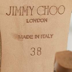 Pre Owned حذاء كعب عالي جيمي تشو سايدا حرير بيج مزين بالكريستال حزام الكاحل مقاس 39