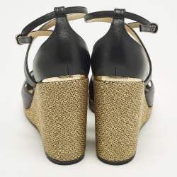 Pre Owned صندل جيمي تشو جلد أسود كعب روكي مقاس 39