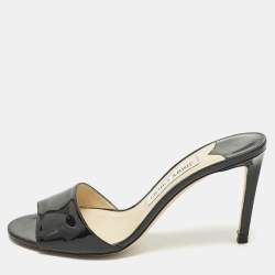 Pre Owned Jimmy Choo Sky 70 Size 37 Black Patent Leather Slide Sandals