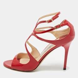 Pre Owned Jimmy Choo Lance Size 40 Red Patent Leather Ankle Strap Sandals