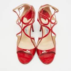 Pre Owned صندل بحزام للكاحل جيمي تشو لانس جلد براءات جلد أحمر مقاس 40