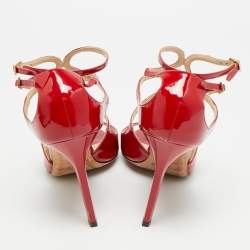 Pre Owned صندل بحزام للكاحل جيمي تشو لانس جلد براءات جلد أحمر مقاس 40