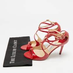 Pre Owned صندل بحزام للكاحل جيمي تشو لانس جلد براءات جلد أحمر مقاس 40