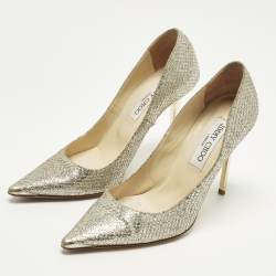 Pre Owned Jimmy Choo Abel Size 37 Gold Glitter Pointed Toe  Pumps