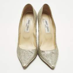 Pre Owned Jimmy Choo Abel Size 37 Gold Glitter Pointed Toe  Pumps
