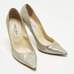 Pre Owned Jimmy Choo Abel Size 37 Gold Glitter Pointed Toe  Pumps