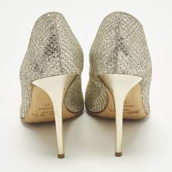 Pre Owned Jimmy Choo Abel Size 37 Gold Glitter Pointed Toe  Pumps