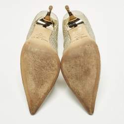 Pre Owned Jimmy Choo Abel Size 37 Gold Glitter Pointed Toe  Pumps