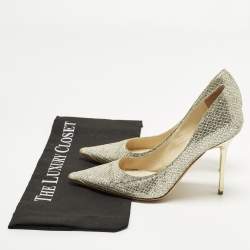 Pre Owned Jimmy Choo Abel Size 37 Gold Glitter Pointed Toe  Pumps