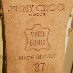 Pre Owned Jimmy Choo Lance Size 37 Gold Leather Ankle Strap Sandals