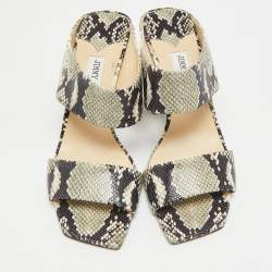 مملوكة مسبقًا صندل جيمي تشو جلد معدني بتقاطع مقاس 38.5