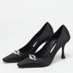 Pre Owned حذاء كعب عالي جيمي تشو رايكر ساتان أسود مقاس 37