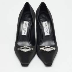 Pre Owned حذاء كعب عالي جيمي تشو رايكر ساتان أسود مقاس 37