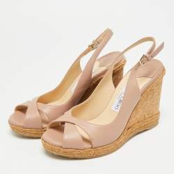 Pre Owned صندل جيمي تشو أميلي جلد أزرق فتحة كعب كعب روكي فليني مقاس 37.5