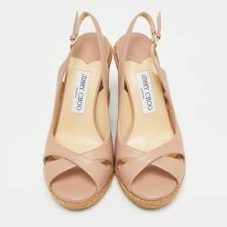 Pre Owned صندل جيمي تشو أميلي جلد أزرق فتحة كعب كعب روكي فليني مقاس 37.5