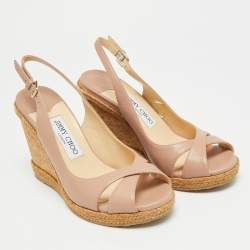 Pre Owned صندل جيمي تشو أميلي جلد أزرق فتحة كعب كعب روكي فليني مقاس 37.5