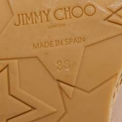 Pre Owned صندل جيمي تشو أميلي جلد أزرق فتحة كعب كعب روكي فليني مقاس 37.5