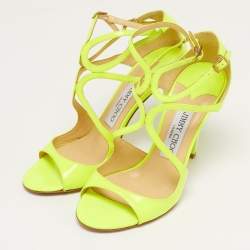 Pre Owned صندل جيمي تشو "لانس" جلد أصفر بكعب مشبك مقاس 37