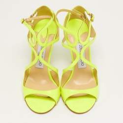 Pre Owned صندل جيمي تشو "لانس" جلد أصفر بكعب مشبك مقاس 37