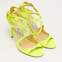 Pre Owned صندل جيمي تشو "لانس" جلد أصفر بكعب مشبك مقاس 37