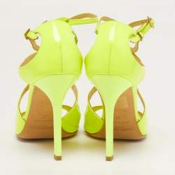 Pre Owned صندل جيمي تشو "لانس" جلد أصفر بكعب مشبك مقاس 37