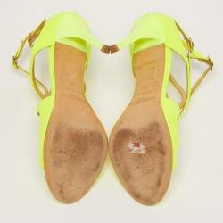 Pre Owned صندل جيمي تشو "لانس" جلد أصفر بكعب مشبك مقاس 37