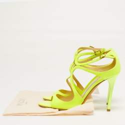 Pre Owned صندل جيمي تشو "لانس" جلد أصفر بكعب مشبك مقاس 37