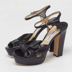 Pre Owned Jimmy Choo Heloise Size 41 Black Leather Ankle Strap Sandals