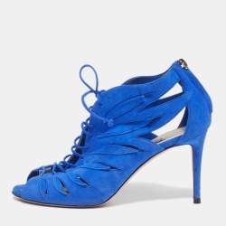Pre Owned Jimmy Choo Keenan Size 38 Blue Suede Sandals